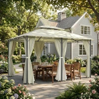 Outsunny 13' x 10' Soft-top Gazebo Patio Steel Canopy Portable Party Event with Double Canopy Roof, Curtains, Cream White(m-7)