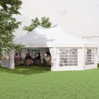 Outsunny 21' x 29' Wedding Event Party Tent High Peak Decagonal Outdoor Gazebo Canopy with Removable Walls White(m-8)