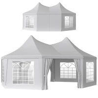 Outsunny 16' x 22' Wedding Event Party Tent High Peak Octagonal Outdoor Gazebo Canopy with Removable Walls White(m-9)