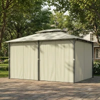 Outsunny 13' x 10' Soft-top Gazebo Patio Steel Canopy Portable Party Event with Double Canopy Roof, Curtains, Cream White(m-9)