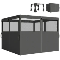 Outsunny Gazebo Curtains, 10' x 10' Universal Replacement Privacy Curtain, 4-Panels Sidewall with Roll up Mesh Windows, Dark Grey(m-9)