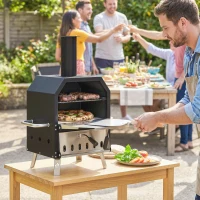 Outsunny Outdoor Pizza Oven with 12" Pizza Stone, Peel, Wood Fired 2-Layer Stainless Steel Pizza Maker(m-8)