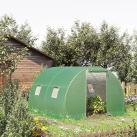 Outsunny Walk-In Tunnel Greenhouse, Plant Hot House with 4 Windows and Zipper Door, 10' x 10' x 7' , Green(m-1)
