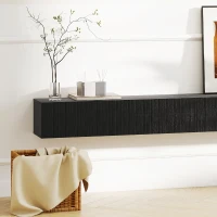HOMCOM 71" Floating TV Stand for TVs up to 72 Inch, Wall Mount Media Console with 2 Fluted Flip-Down Doors, Cable Hole, Black(m-9)