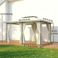 Outsunny 13' x 10' Soft-top Gazebo Patio Steel Canopy Portable Party Event with Double Canopy Roof, Curtains, Cream White(m-3)
