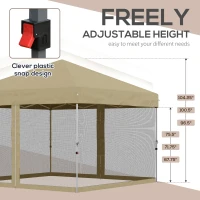 Outsunny 10' x 10' Pop-Up Party Tent UPF50+ Outdoor Canopy Tent with Mesh Sidewalls, 3-Level Adjustable Height, Roller Bag, Khaki(m-5)