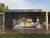 Flexpatio Motorized Roller Shades 16' Side Gray - Motorized Pergola Privacy Screen with Aluminum Track(m-11)