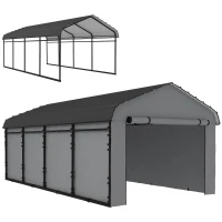 Outsunny 12' x 20' Metal Carport, Heavy Duty Garage Car Shelter with Galvanized Metal Roof and Removable Sidewalls, Light Grey(m-9)