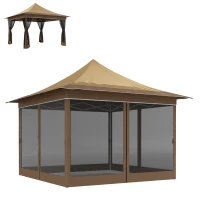 Outsunny 12 x 12 ft. Canopy Tent with Mesh Netting, UPF50+ Pop Up Tent with Carry Bag for Garden, Patio, Beige(m-1)