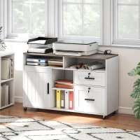 HOMCOM Mobile Printer Stand with Charging Station and USB Ports, Locking Filing Cabinet for A4 and Letter Size, White(m-1)