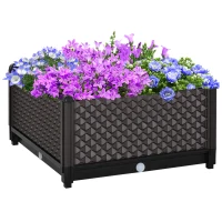Outsunny Plastic Garden Raised Bed, Elevated Planter Box, Flower Vegetables Planting Container with Self-Watering Design and Drainage Holes(m-11)