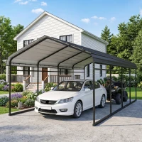 Outsunny 12' x 20' Metal Carport, Heavy Duty Garage Car Shelter with Galvanized Metal Roof and Removable Sidewalls, Light Grey(m-8)
