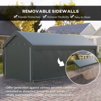 Outsunny Carport, 10 x 20 ft Portable Garage with 2 Roll-Up Doors and Removable Sidewalls for Car, Truck, Boat, Dark Grey(m-5)