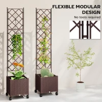 Outsunny Plastic Raised Garden Bed with Trellis, Self Watering Planter Box with Wheels, Drainage Holes and Plugs(m-7)
