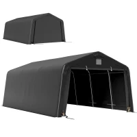 Outsunny 12' x 20' Portable Garage, Heavy Duty Carport Canopy with Ventilation Windows and Large Roll-up Door, Black(m-9)