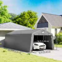 Outsunny 12' x 20' Portable Garage, Heavy Duty Carport Canopy with Ventilation Windows and Large Roll-up Door, Light Grey(m-3)
