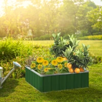 Outsunny 3' x 3' x 1' Raised Garden Bed, Galvanized Metal Planter Box for Vegetables Flowers Herbs, Green(m-10)