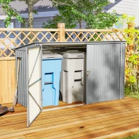 Outsunny 7.6 x 3.4ft Outdoor Storage Shed, 3 Garbage Bin Shed Organizer with Lockable Double Doors, Openable Lid, Silver Grey(m-8)