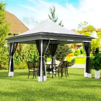 Outsunny 12 x 12 ft. Canopy Tent with Mesh Netting, UPF50+ Pop Up Tent with Carry Bag for Garden, Patio, Light Gray(m-10)
