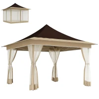 Outsunny 12 x 12 ft. Canopy Tent with Mesh Netting, UPF50+ Pop Up Tent with Carry Bag for Garden, Patio, Brown(m-11)