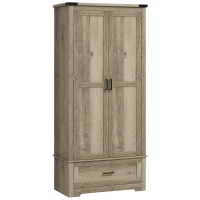 HOMCOM 69" Tall Farmhouse Kitchen Pantry Cabinet with 2 Doors, Drawer and Adjustable Shelves, Grey(m-2)