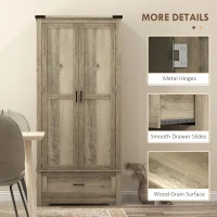 HOMCOM 69" Tall Farmhouse Kitchen Pantry Cabinet with 2 Doors, Drawer and Adjustable Shelves, Grey(m-7)