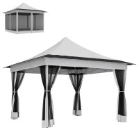 Outsunny 12 x 12 ft. Canopy Tent with Mesh Netting, UPF50+ Pop Up Tent with Carry Bag for Garden, Patio, Light Gray(m-11)