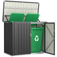 Outsunny Outdoor Storage Shed Lockable Galvanized Steel Garbage Bin Shed Lift-up Lid for 2 Trash Cans(m-9)
