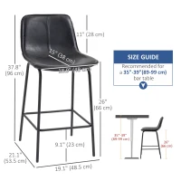 HOMCOM Bar Stools Set of 2, Upholstered Counter Height Bar Chairs, Kitchen Stools with Steel Legs(m-3)