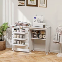 HOMCOM Sewing Machine Cabinet, Folding Sewing Table with Storage Shelf, Bins and Lockable Wheels for Small Space, White(m-8)