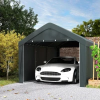 Outsunny Carport, 10 x 20 ft Portable Garage with 2 Roll-Up Doors and Removable Sidewalls for Car, Truck, Boat, Dark Grey(m-8)