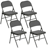 HOMCOM Set of 4 Metal Foldable Chairs, PU Leather Padded Folding Chairs with Cushion Seat and Open Back for Indoor, Black(m-2)