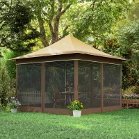 Outsunny 12 x 12 ft. Canopy Tent with Mesh Netting, UPF50+ Pop Up Tent with Carry Bag for Garden, Patio, Beige(m-9)