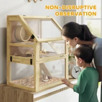 PawHut Wooden Hamster Cage, 3 Tier Gerbil Cage with Deep Bottom, Hut, Seesaw, Exercise Wheel, Ramps, 24" x 16" x 29.5"(m-7)