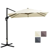 Outsunny 8FT Cantilever Patio Umbrella, Square Outdoor Offset Umbrella with 360° Rotation, Aluminum Hanging Umbrella with 3-Position Tilt, Crank & Cross Base for Garden, Cream White(m-1)