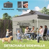 Outsunny 10 x 10 ft Pop Up Canopy Tent with 4 Sidewalls, UPF 50+ 1-Button Push Outdoor Instant Canopy with Wheeled Bag, Dark Grey(m-6)