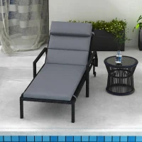 Outsunny Patio Chaise Lounge Chair Cushion Replacement Sun Lounger Pads with Headrest and Ties, Dark Grey(m-7)