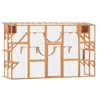 PawHut Catio Playground Cat Window Box Outside Enclosure for Multiple Cats w/ Shelves & Bridges, Orange(m-11)