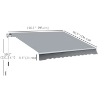 Outsunny 10x8ft Patio Awning Manual Retractable Sun Shade Aluminum Frame Grey(m-3)
