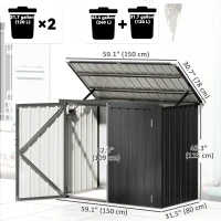 Outsunny Outdoor Storage Shed Lockable Galvanized Steel Garbage Bin Shed Lift-up Lid for 2 Trash Cans(m-3)