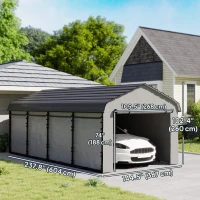 Outsunny 12' x 20' Metal Carport, Heavy Duty Garage Car Shelter with Galvanized Metal Roof and Removable Sidewalls, Light Grey(m-3)