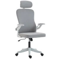 HOMCOM Ergonomic Office Chair, Swivel Desk Chair with Adjustable Lumbar Support, Headrest and Height, Flip-up Armrests, Grey(m-2)
