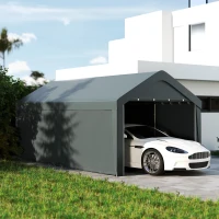 Outsunny Carport, 10 x 20 ft Portable Garage with 2 Roll-Up Doors and Removable Sidewalls for Car, Truck, Boat, Dark Grey(m-1)