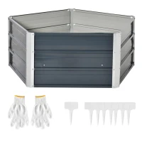 Outsunny 40'' Hexagon Raised Garden Bed, Outdoor Metal Planter Box with Gloves, for Backyard, Patio to Grow Vegetables, Herbs, and Flowers, Gray(m-11)
