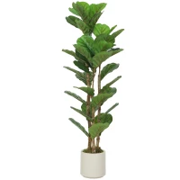 HOMCOM 4FT Artificial Fiddle Leaf Fig Tree, Fake Potted Tree with Solid Wood Trunks and Lifelike Leaves for Indoor Decor, Green(m-9)
