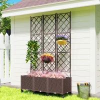 Outsunny Plastic Raised Garden Bed with Trellis, Self Watering Planter Box with Wheels, Drainage Holes and Plugs(m-8)