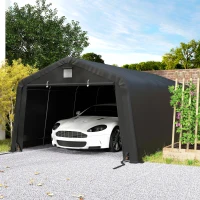 Outsunny 12' x 20' Portable Garage, Heavy Duty Carport Canopy with Ventilation Windows and Large Roll-up Door, Black(m-8)