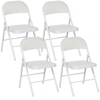 HOMCOM Set of 4 Metal Foldable Chairs, PU Leather Padded Folding Chairs with Cushion Seat and Open Back for Indoor, White(m-2)