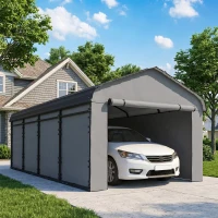 Outsunny 12' x 20' Metal Carport, Heavy Duty Garage Car Shelter with Galvanized Metal Roof and Removable Sidewalls, Light Grey(m-1)