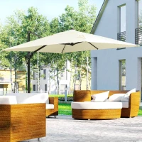 Outsunny 8FT Cantilever Patio Umbrella, Square Outdoor Offset Umbrella with 360° Rotation, Aluminum Hanging Umbrella with 3-Position Tilt, Crank & Cross Base for Garden, Cream White(m-2)